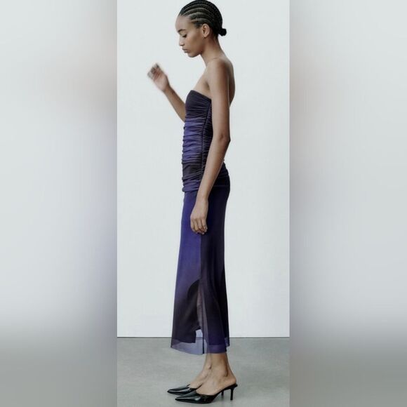 NWT Zara Strapless Indigo and Black Asymmetrical Dress - Picture 2 of 6